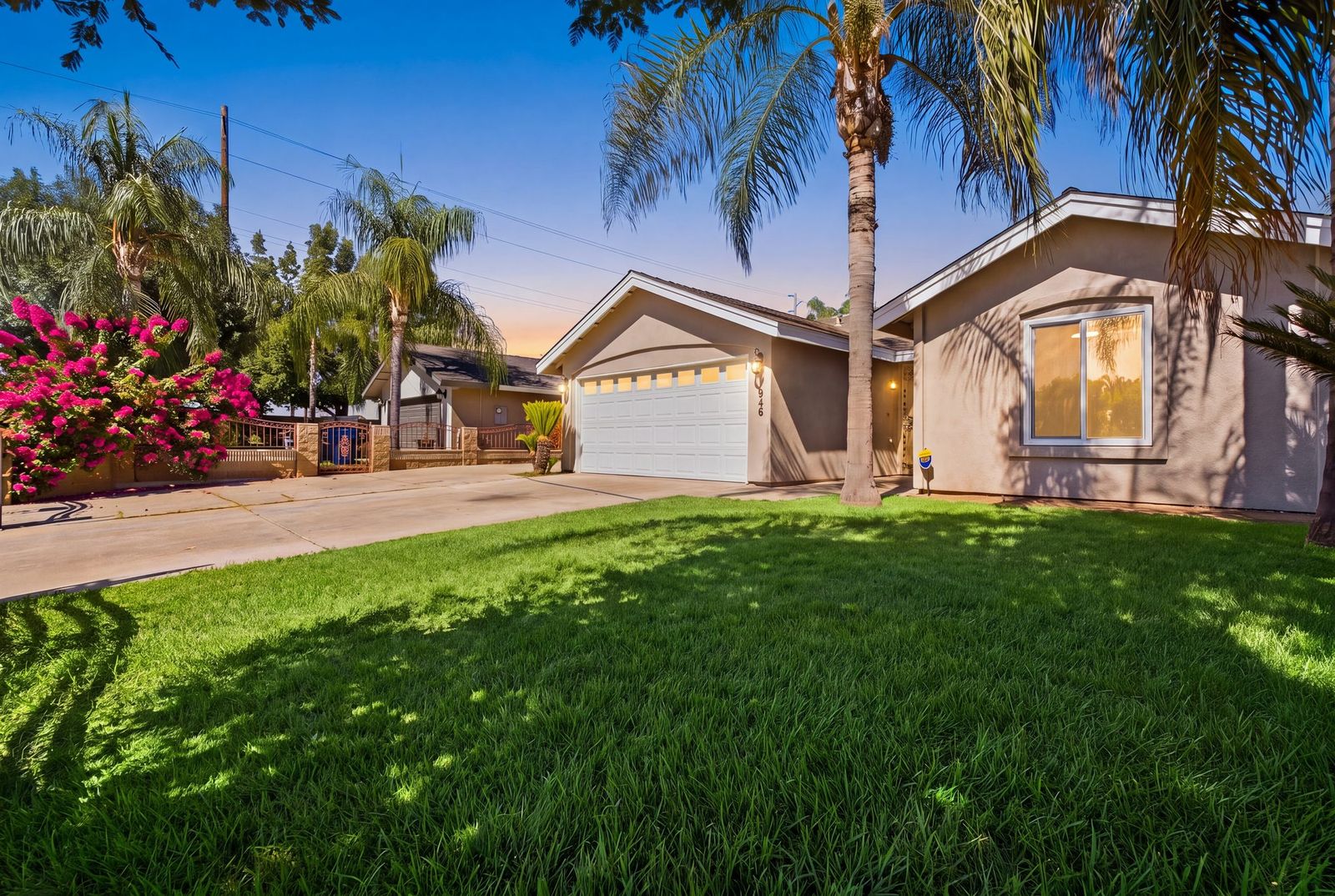 Twilight exterior with palms at dusk — Farmersville real estate photography, California